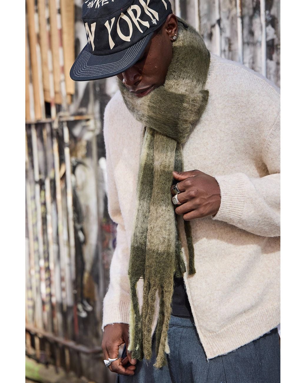 Urban Outfitters Uo Green Check Blanket Scarf for men
