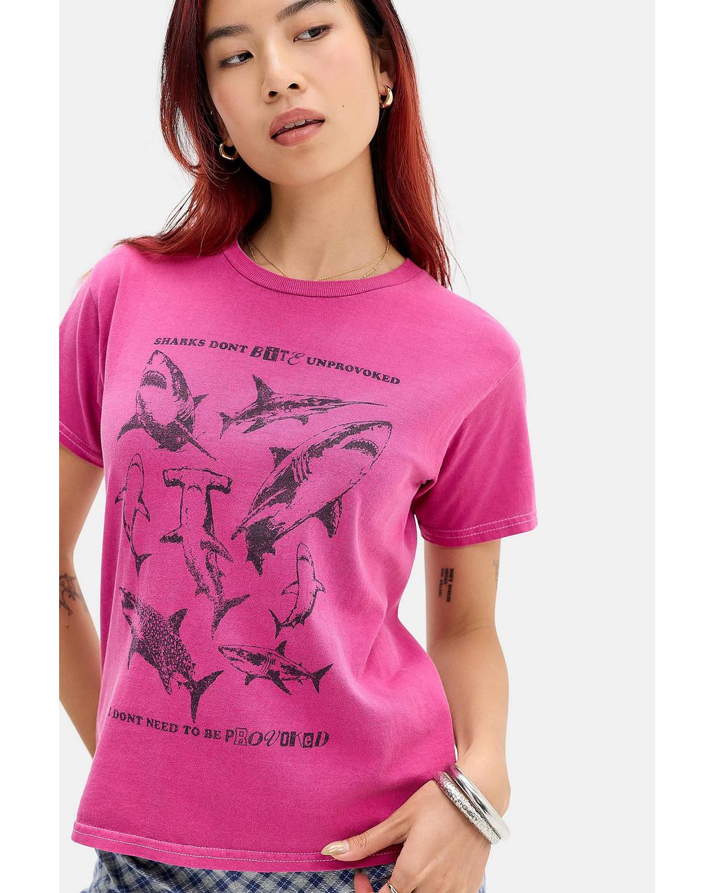 Urban Outfitters Pink Uo Sharks Don't Bite Relaxed Graphic Tee