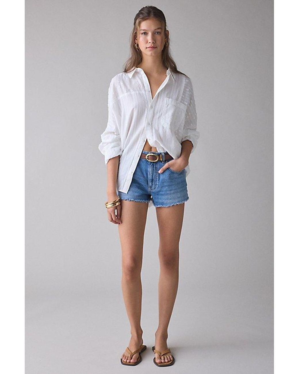 BDG Gray Alex Oversized Cotton Button-Down Shirt