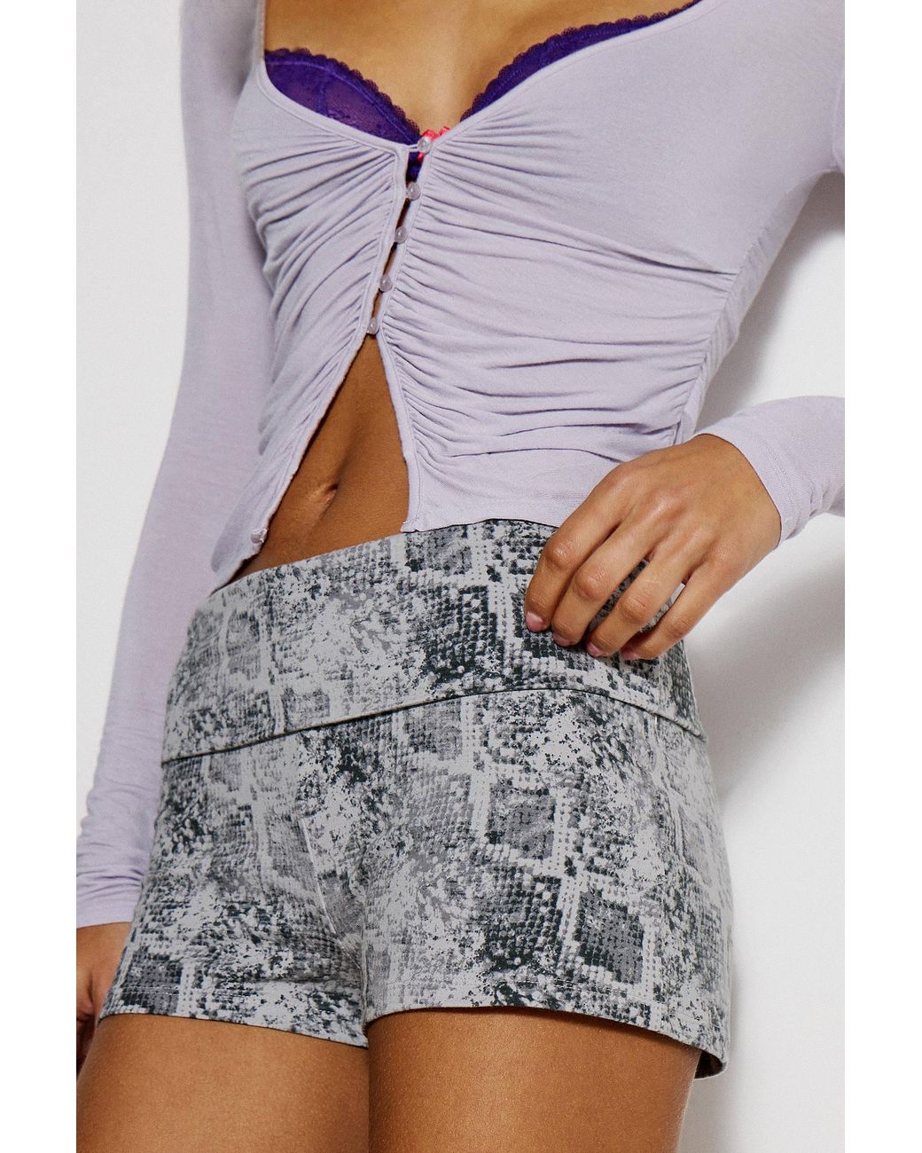 Out From Under Gray Bec Polka Dot Foldover Shorts