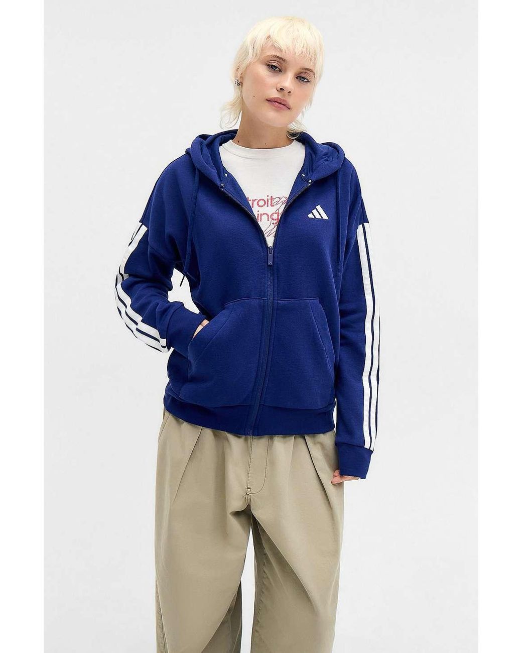 adidas Navy Full-zip Hoodie in Blue Lyst UK