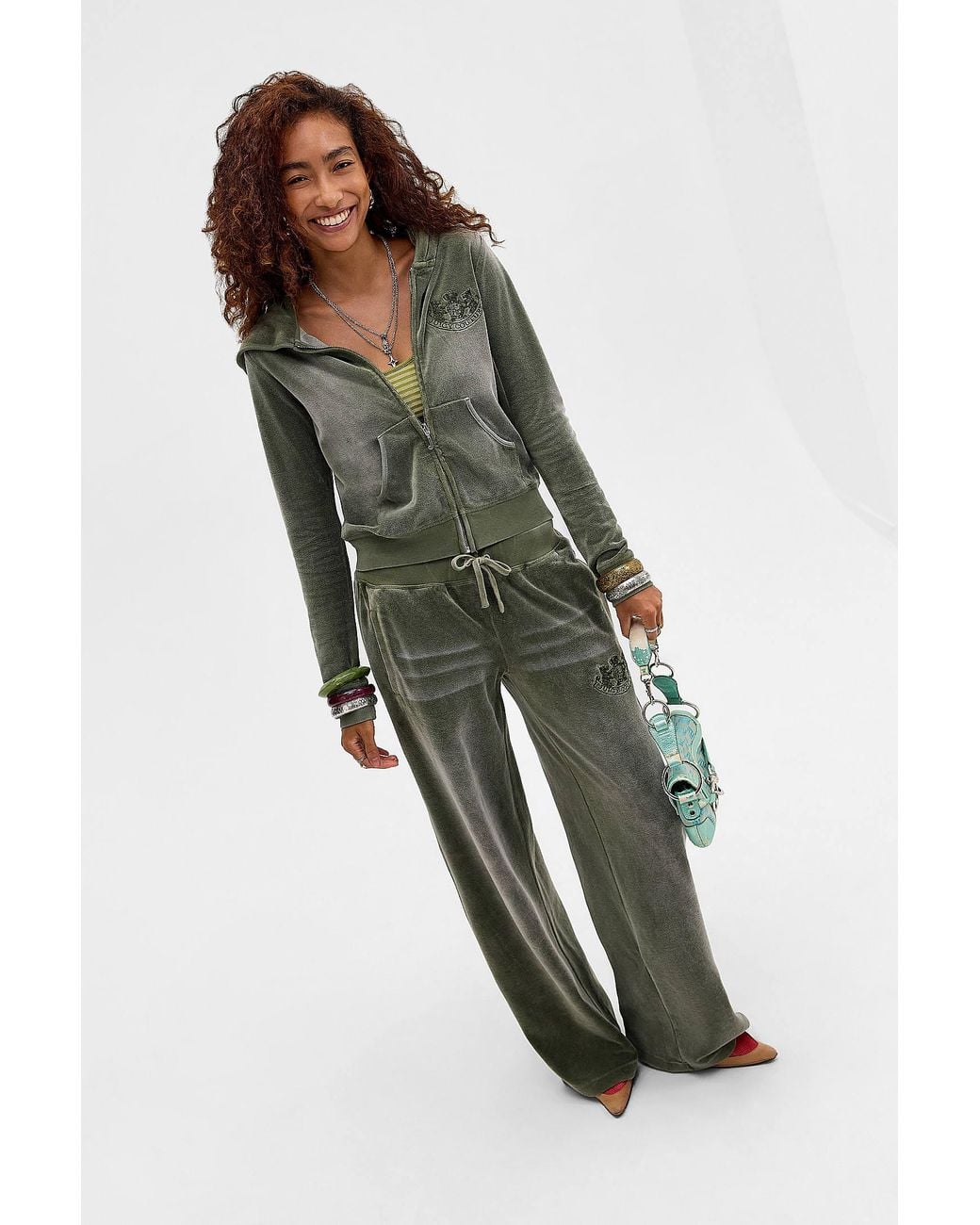 Juicy Couture Green Uo Exclusive Washed Velour Crop Hoodie