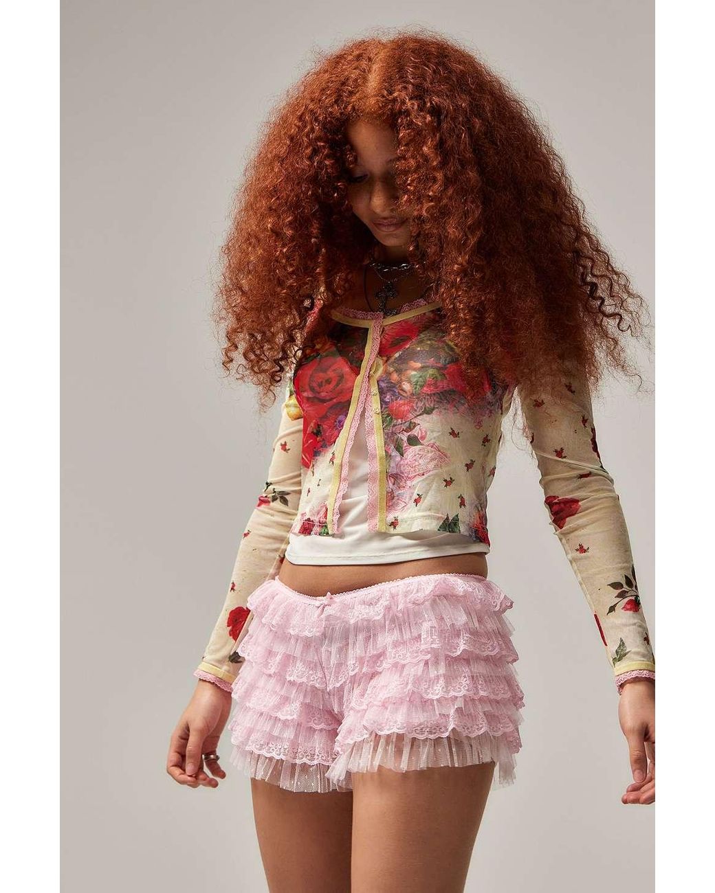 Jaded London Pink Rhea Lace Bloomer Shorts | Lyst UK