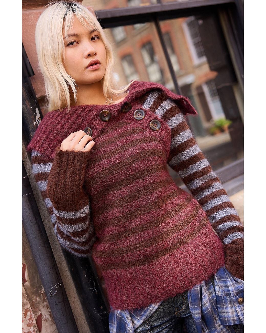 BDG Purple Toto Asymmetric Button Jumper