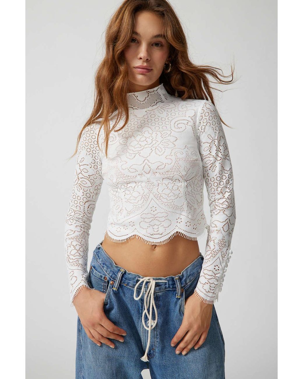 Store For Love & Lemons White Effie Crop Top Size XL