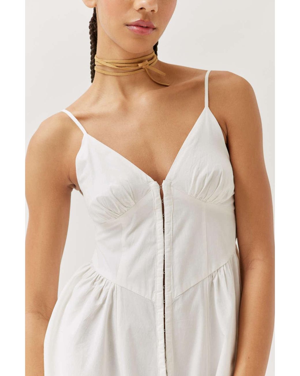 knee length dresses for ladies Halterneck Lace-Up Ruched Corset Midi Dress in Ivory
