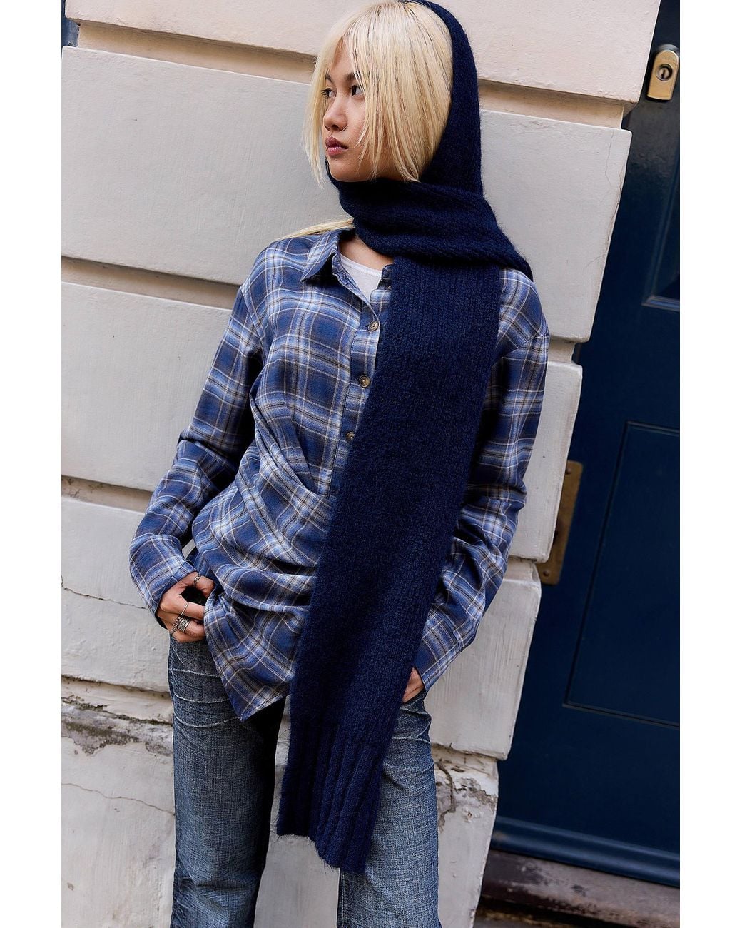 Urban Outfitters Blue Uo Georgia Hooded Scarf
