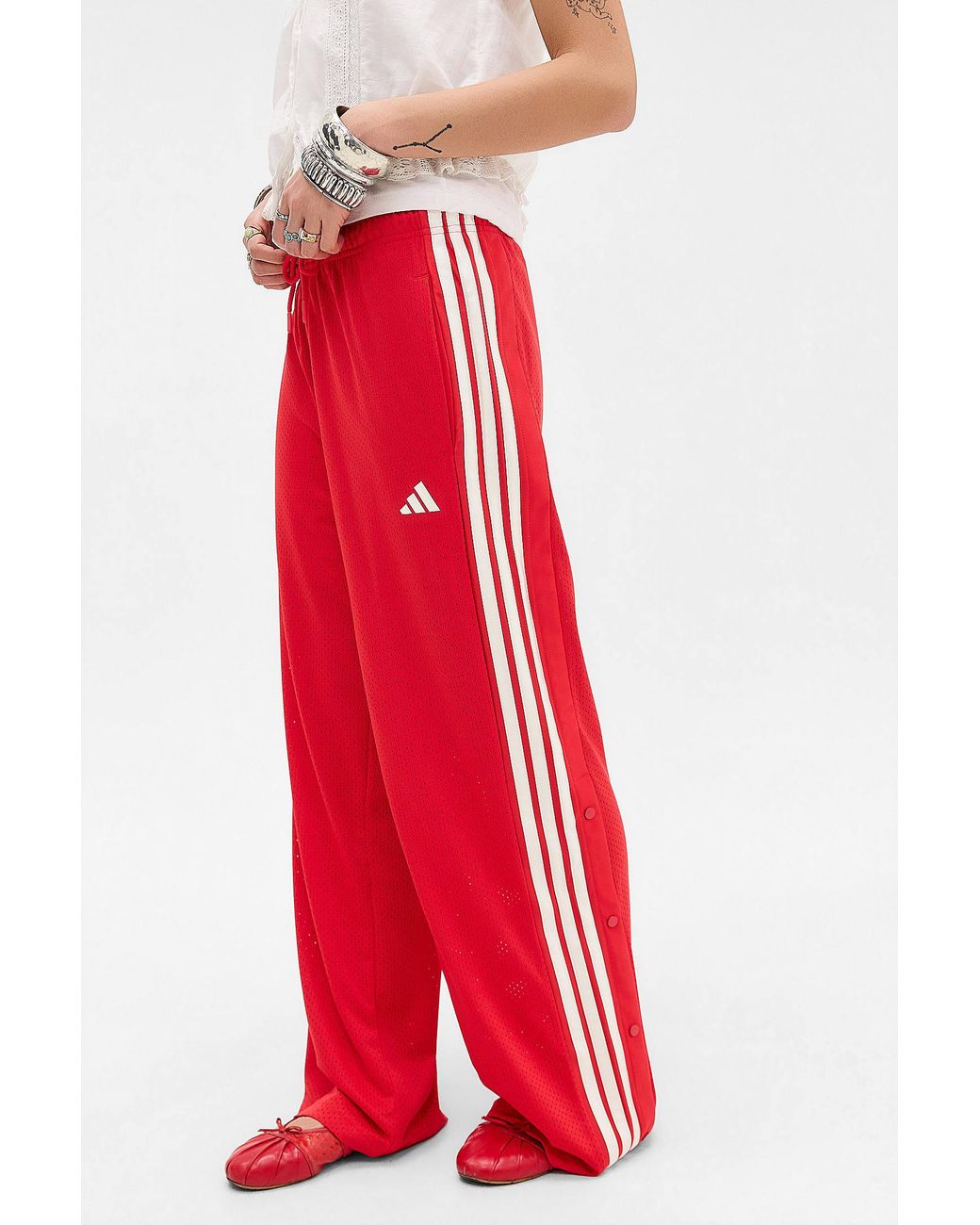Adidas Red 3-stripes Wide Leg Track Pants
