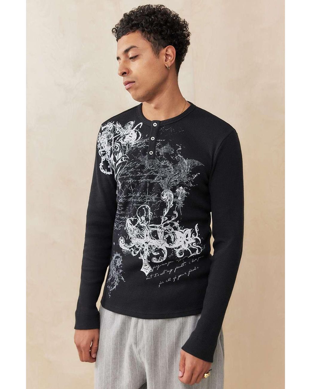 Jaded London Anointed Black Waffle Henley Tee for Men | Lyst UK