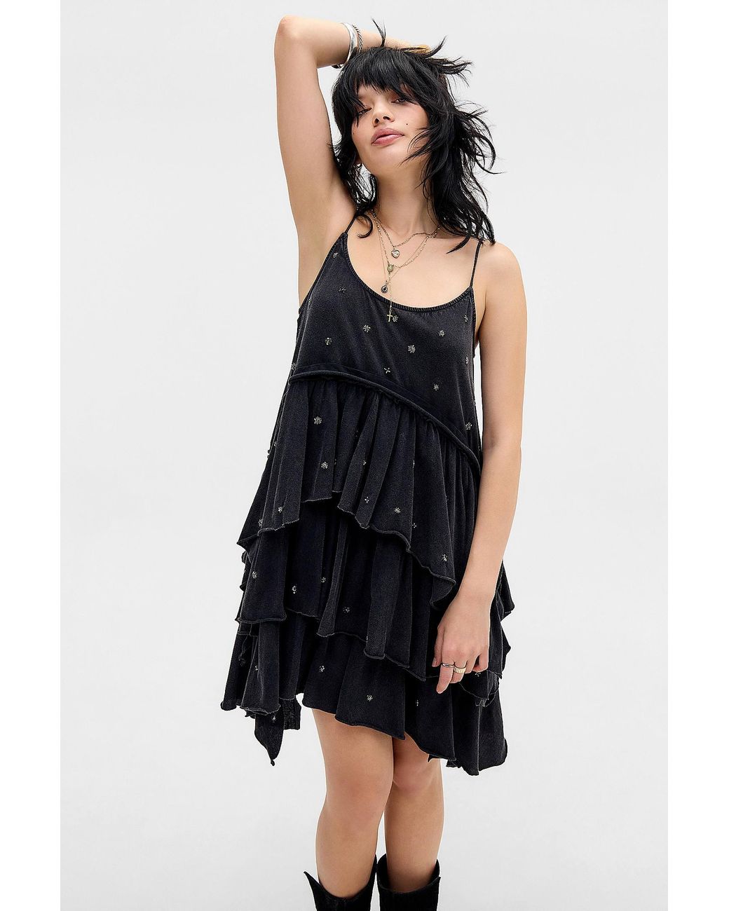 BDG Black Dana Embellished Tiered Mini Dress