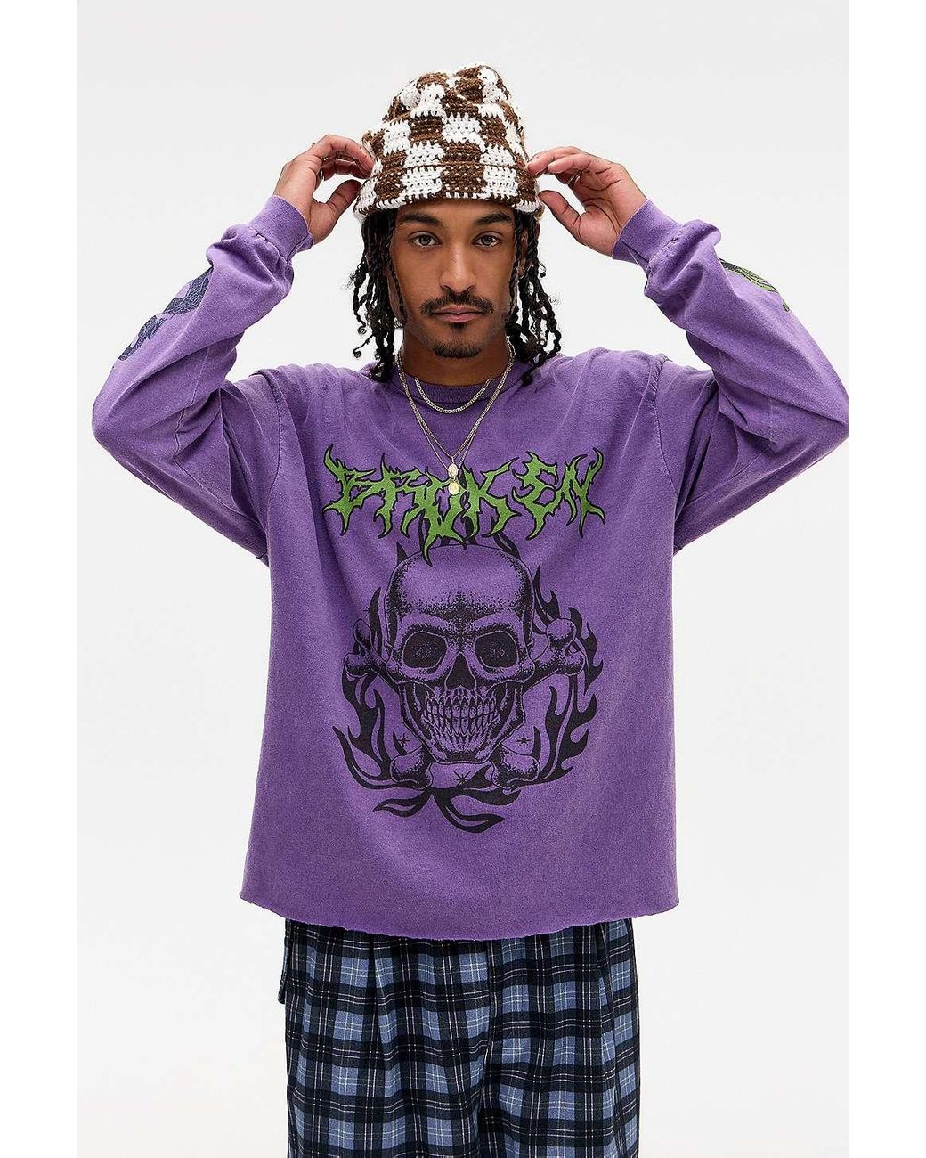 Urban Outfitters Uo Purple Acid Skull Long Sleeve T-shirt for Men