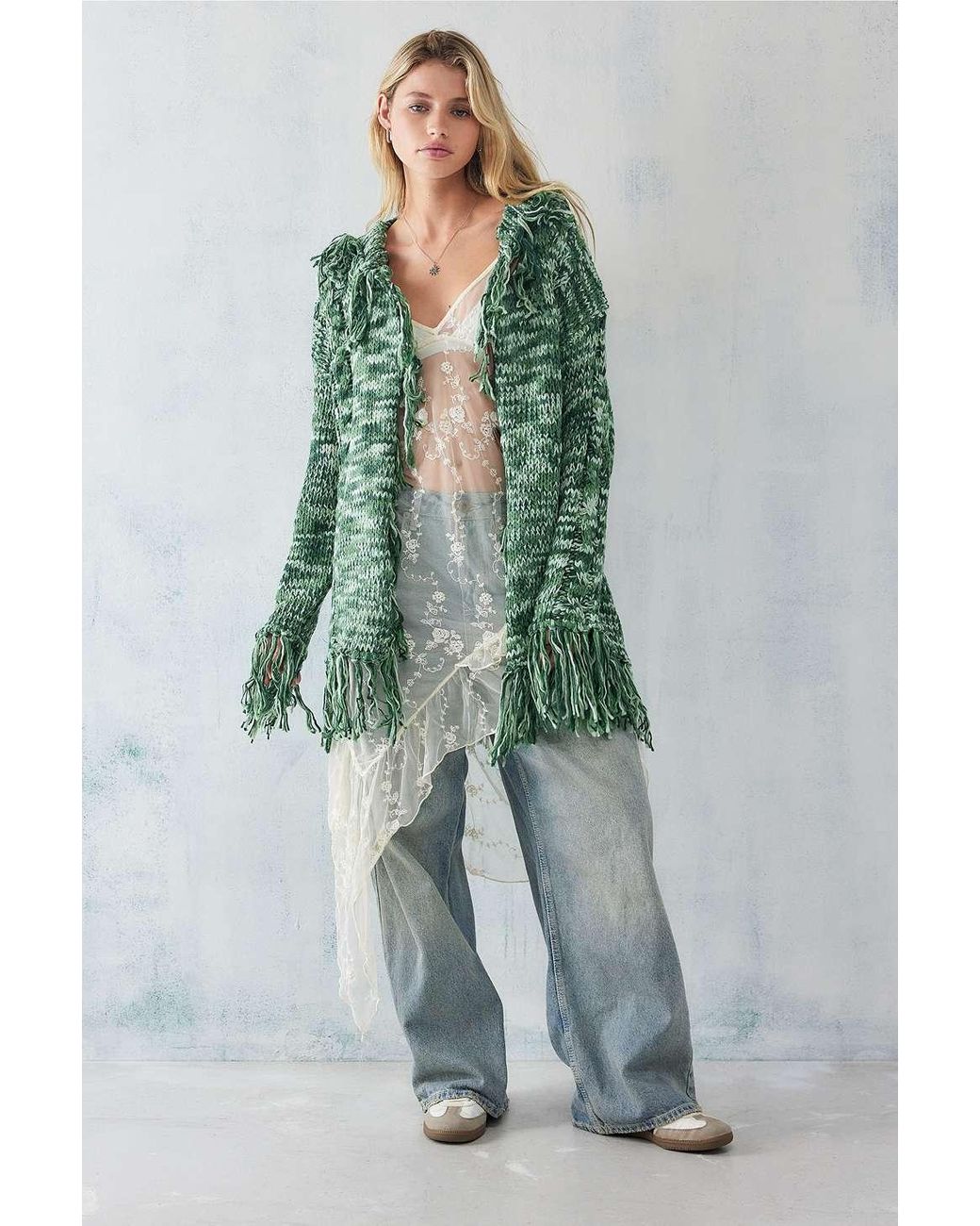 Green shaggy cardigan deals