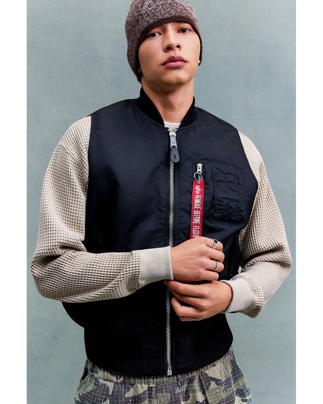 Alpha Industries Blue Black Ma-1 Vintage Bomber Jacket Vest for men