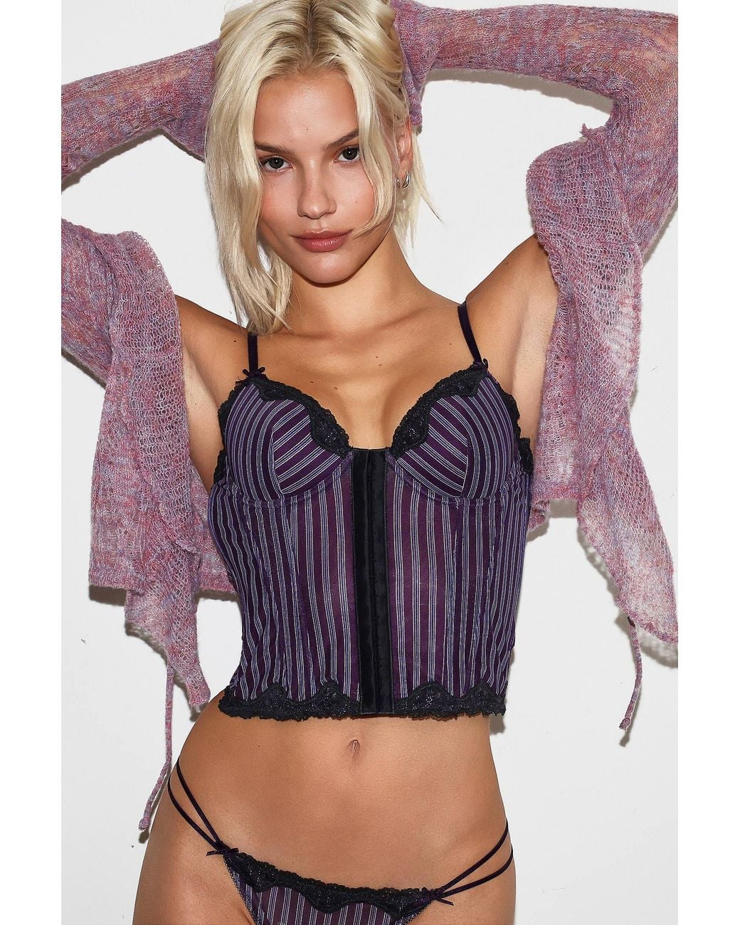Out From Under Purple Clover Stripe Corset Top