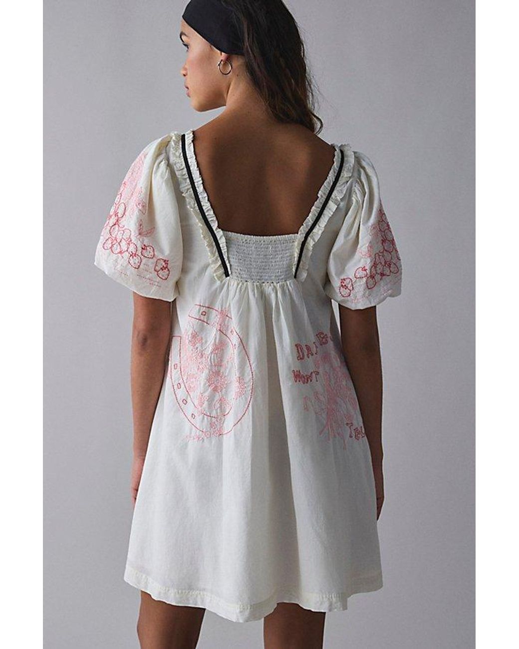 Kimchi Blue Bailey Embroidered Puff Sleeve Babydoll Mini Dress in Gray |  Lyst
