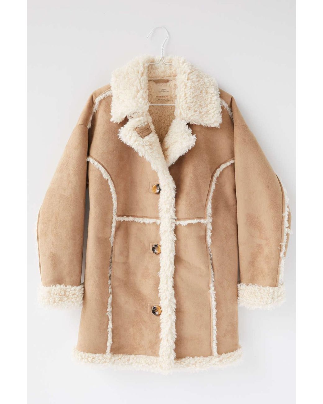 BDG Urban Outfitters Vintage Longline Faux Leather Shearling Aviator Jacket