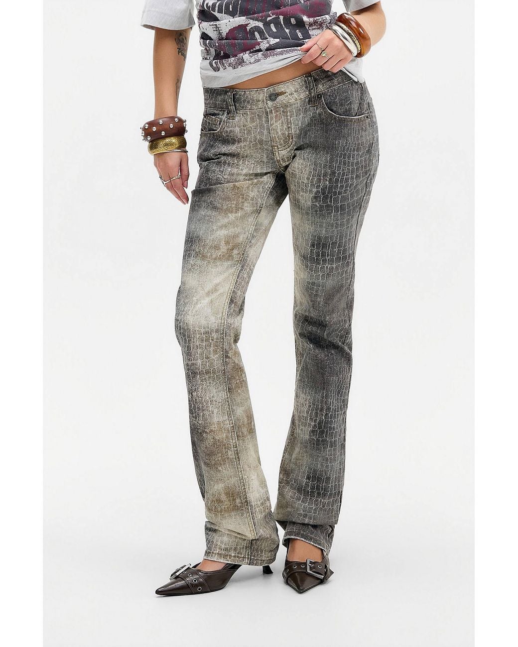 Jaded London Gray Crocodile Cooper Bootcut Jeans