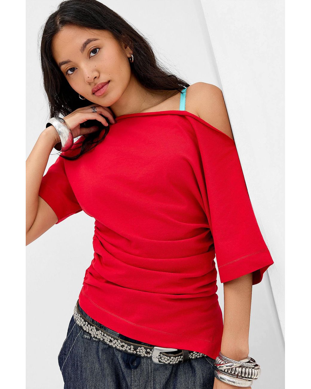Silence + Noise Red Silence + Noise Sai Ruched Waist Tee