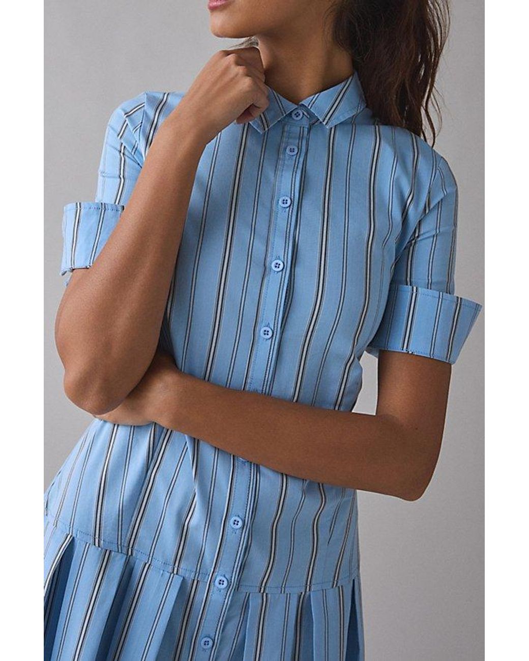 BDG Special Treatment Drop Waist Short Sleeve Shirt Mini Dress in Blue ...