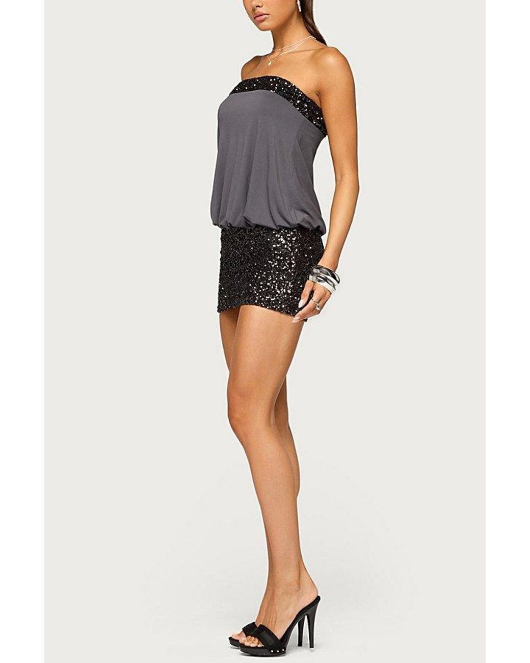 Edikted Blue Ella Strapless Sequin Mini Dress