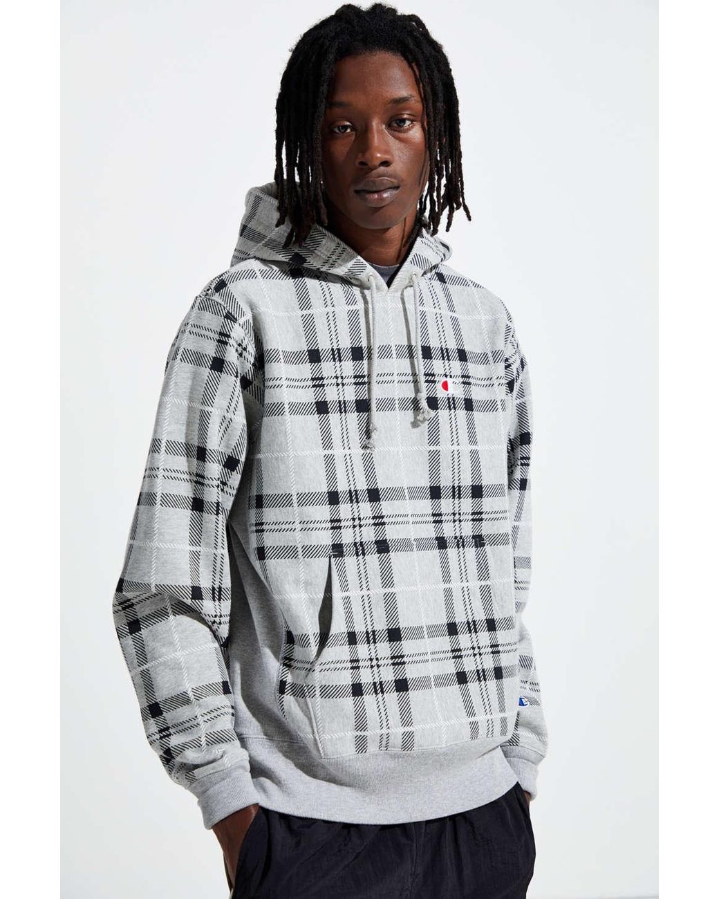 Champion Champion Uo Exclusive Plaid Weave Hoodie Sweatshirt in Gray for Men | Lyst