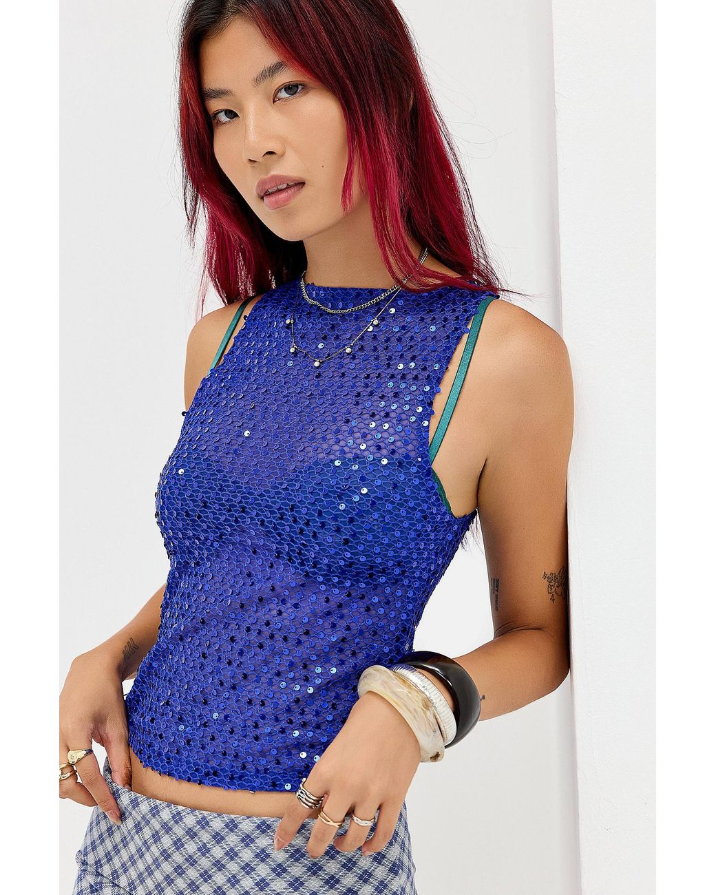 Motel Blue Dudley Sequin Vest Top Jacket