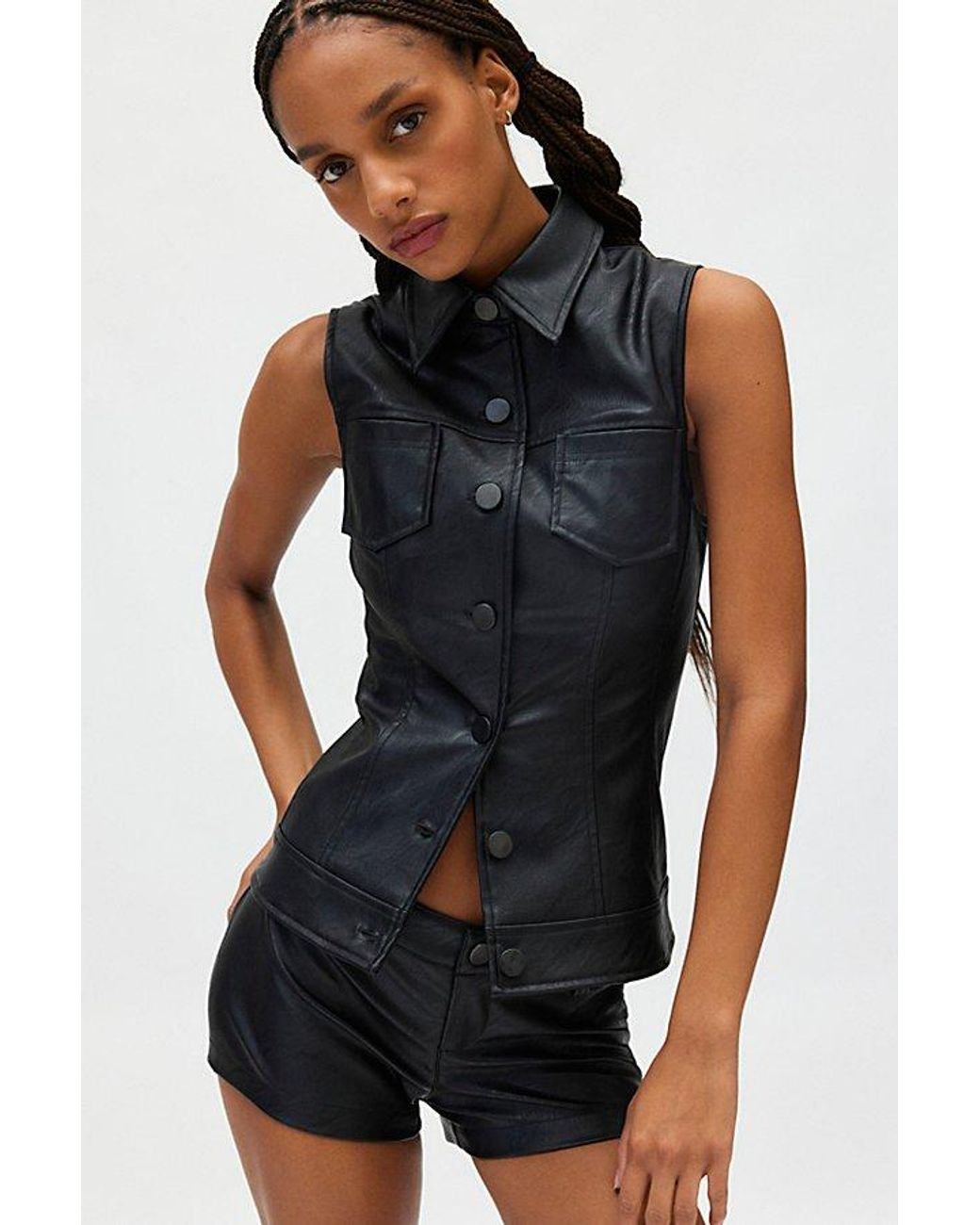 Silence + Noise Chloe Faux Leather Vest Top & Micro Short