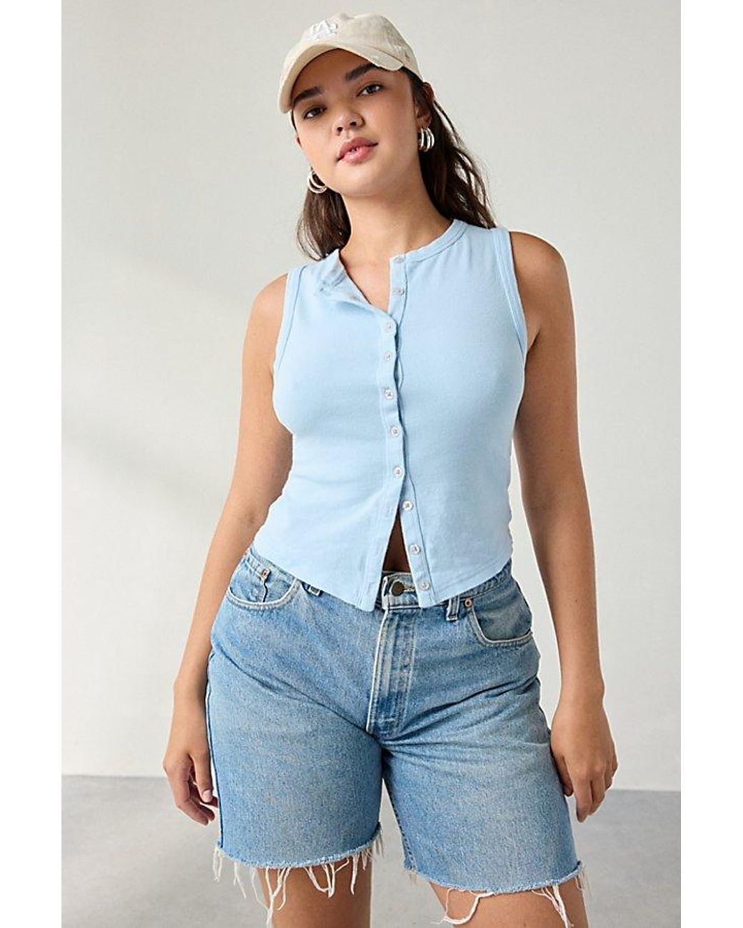 BDG Gigi Knit Button-Down Tank Top in Blue | Lyst