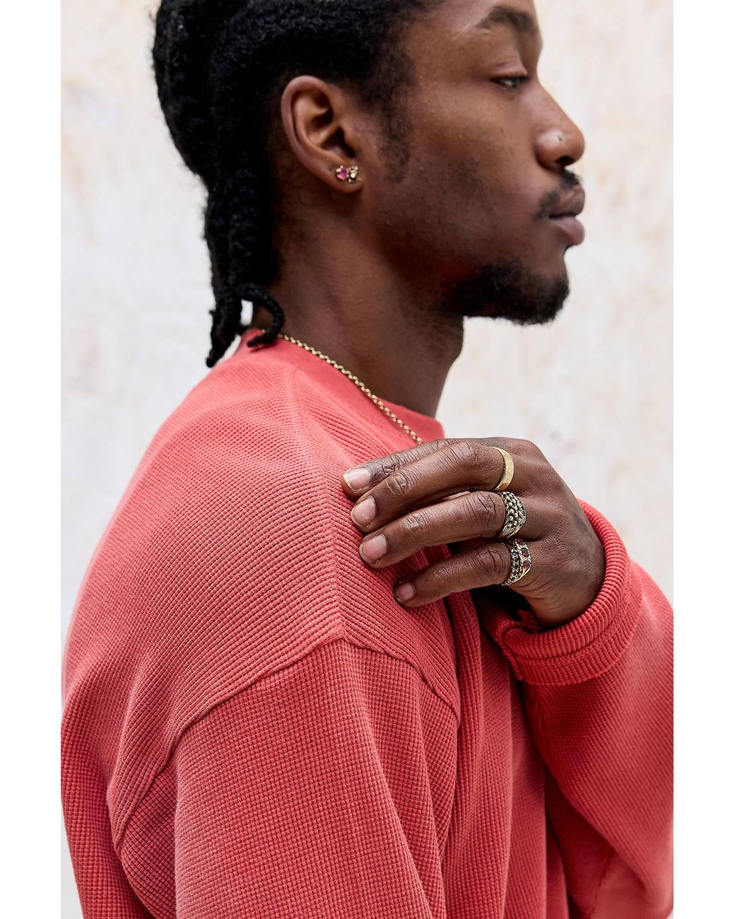 BDG Red Waffle Long Sleeve T-shirt for men