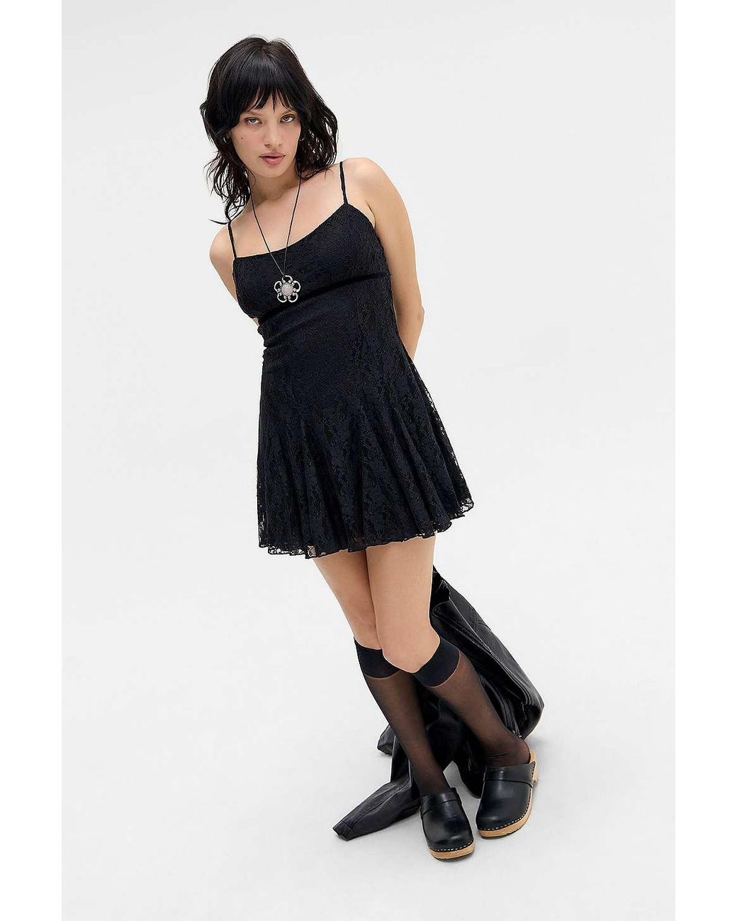 Urban Outfitters Uo Lena Lace Godet Mini Dress in Black | Lyst UK