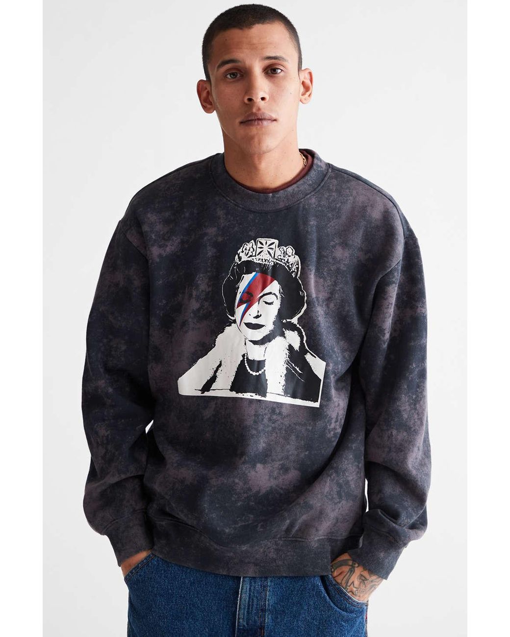 Guess X Brandalised Banksy Queen Crew Neck Sweatshirt in Blue for Men