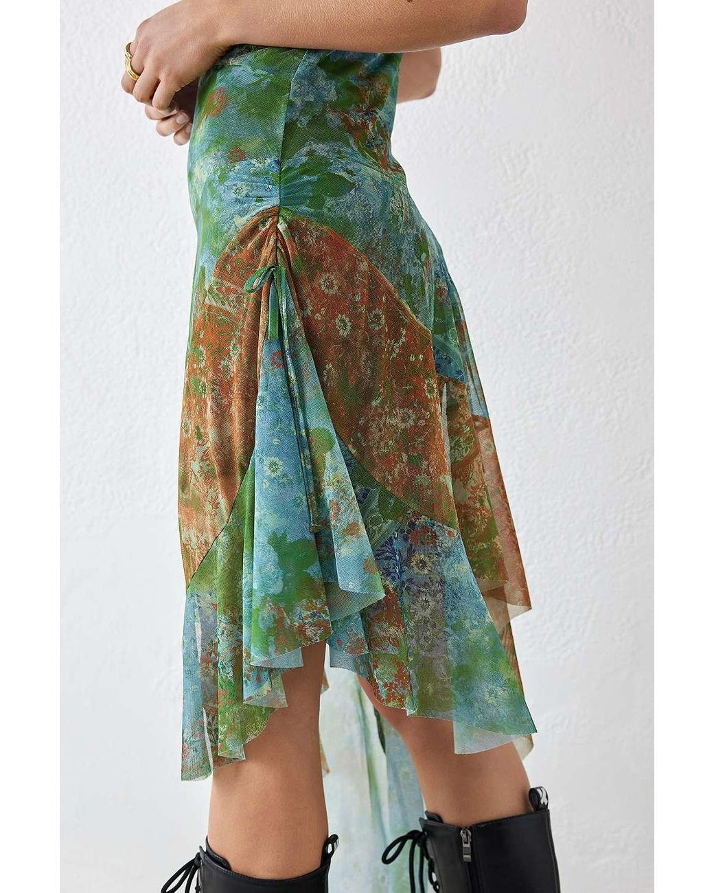 Urban Outfitters Uo Green Floral Phoebe Asymmetrical Mesh Midi Dress | Lyst  UK