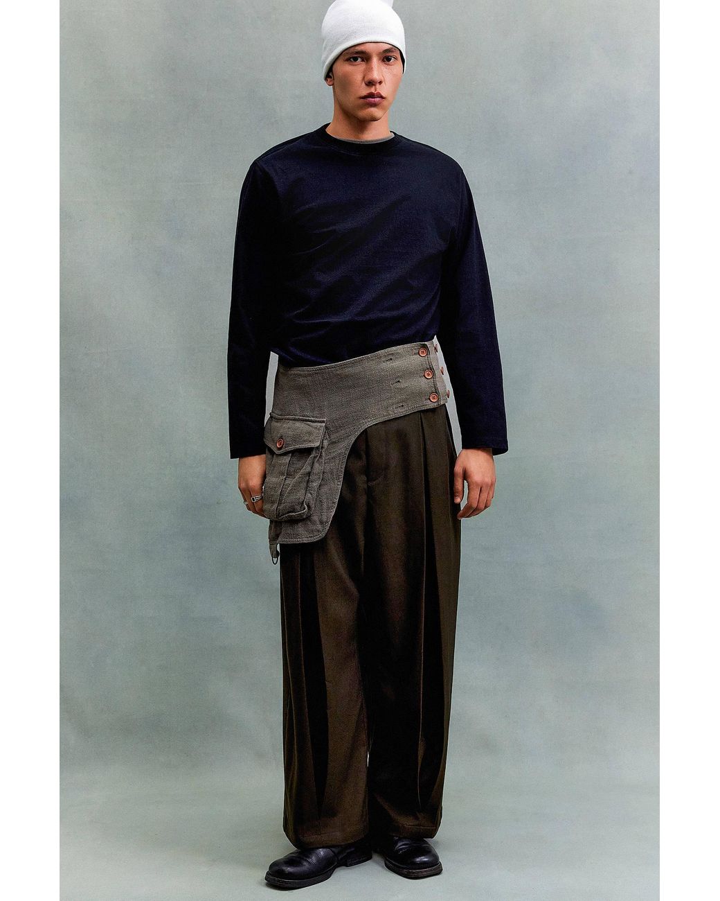 ANGLAN Black Deep Green Dart Balloon Trousers for men