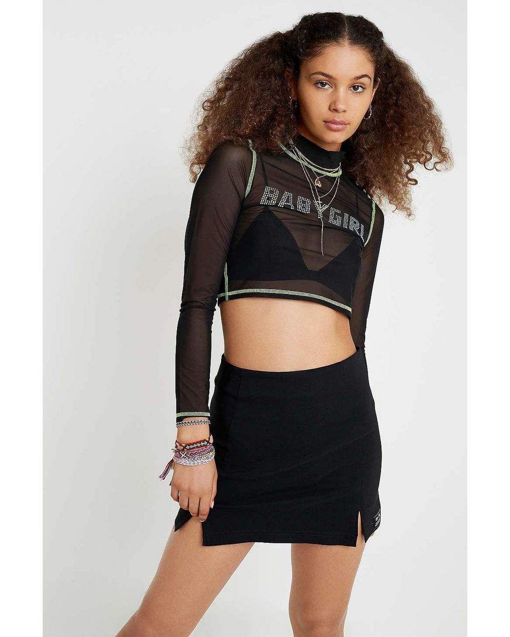 Urban Outfitters Uo Stretch Notched Mini Skirt in Black | Lyst UK