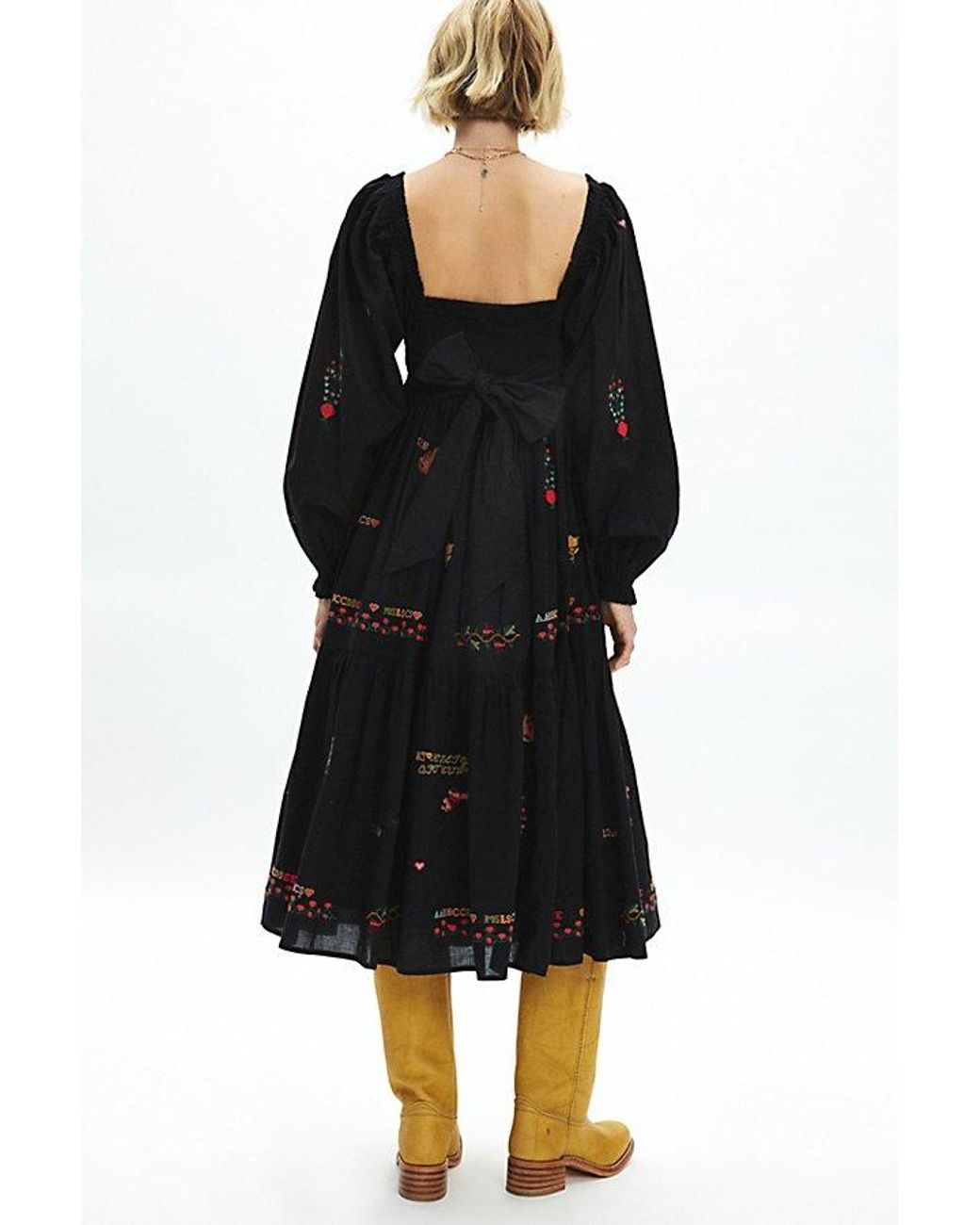 kimchi blue fleur babydoll midi dress Kimchi Blue Fiona Embroidered Long Sleeve Babydoll Midi Dress in Black