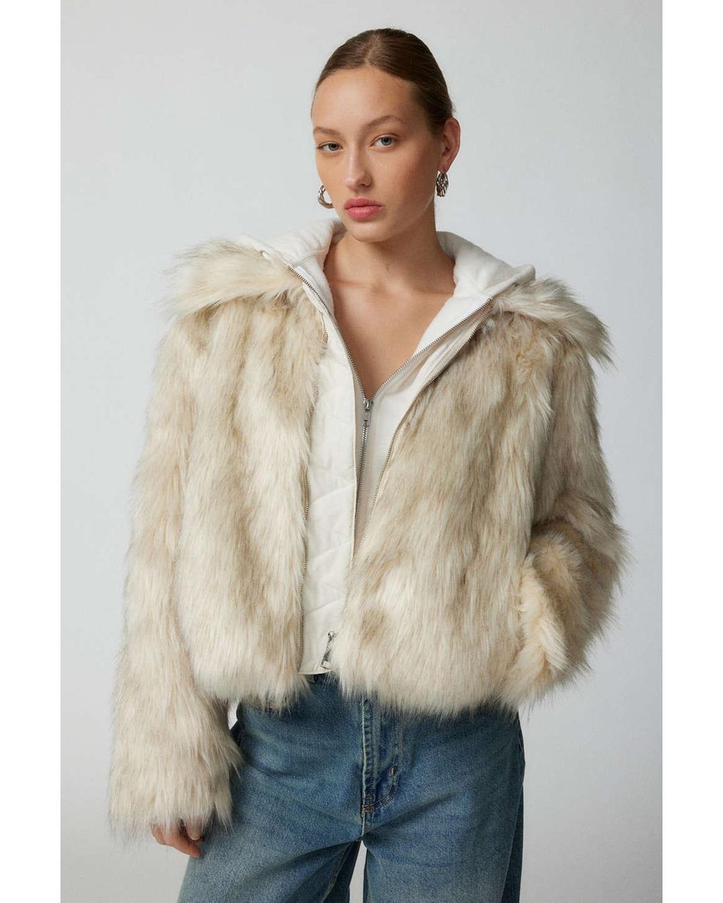 Steve Madden Juniper Faux Fur Jacket In Honey at Urban Outfitters