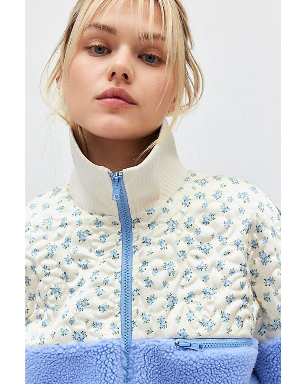 For Love & Lemons Sadie Floral Quilted And Fleece Zip-Up Jacket in