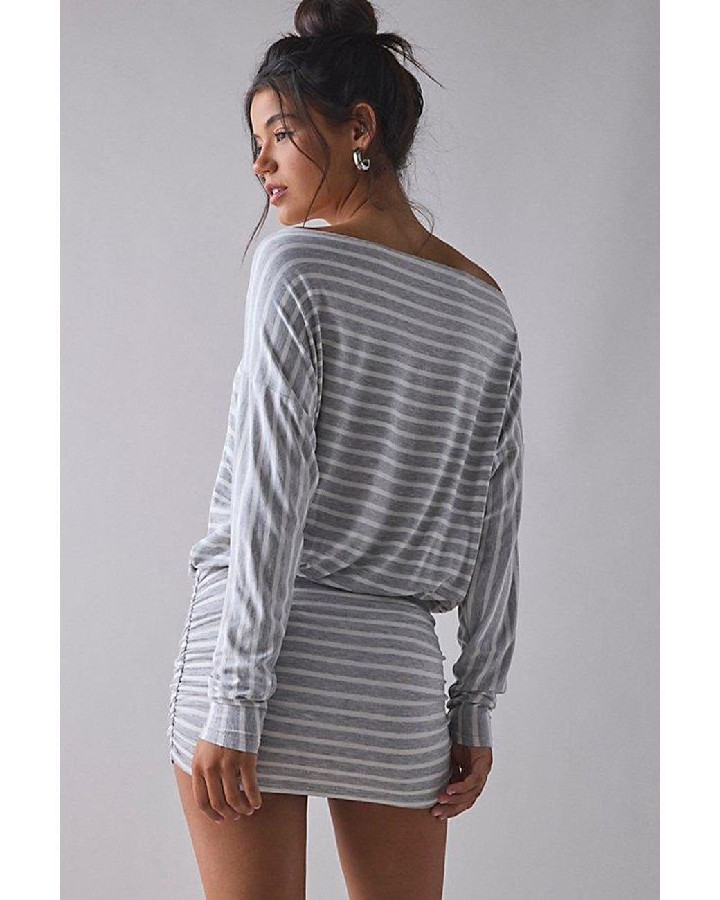 silence noise destin dolman off the shoulder mini dress Silence + Noise Destin Dolman Off-The-Shoulder Mini Dress in Gray