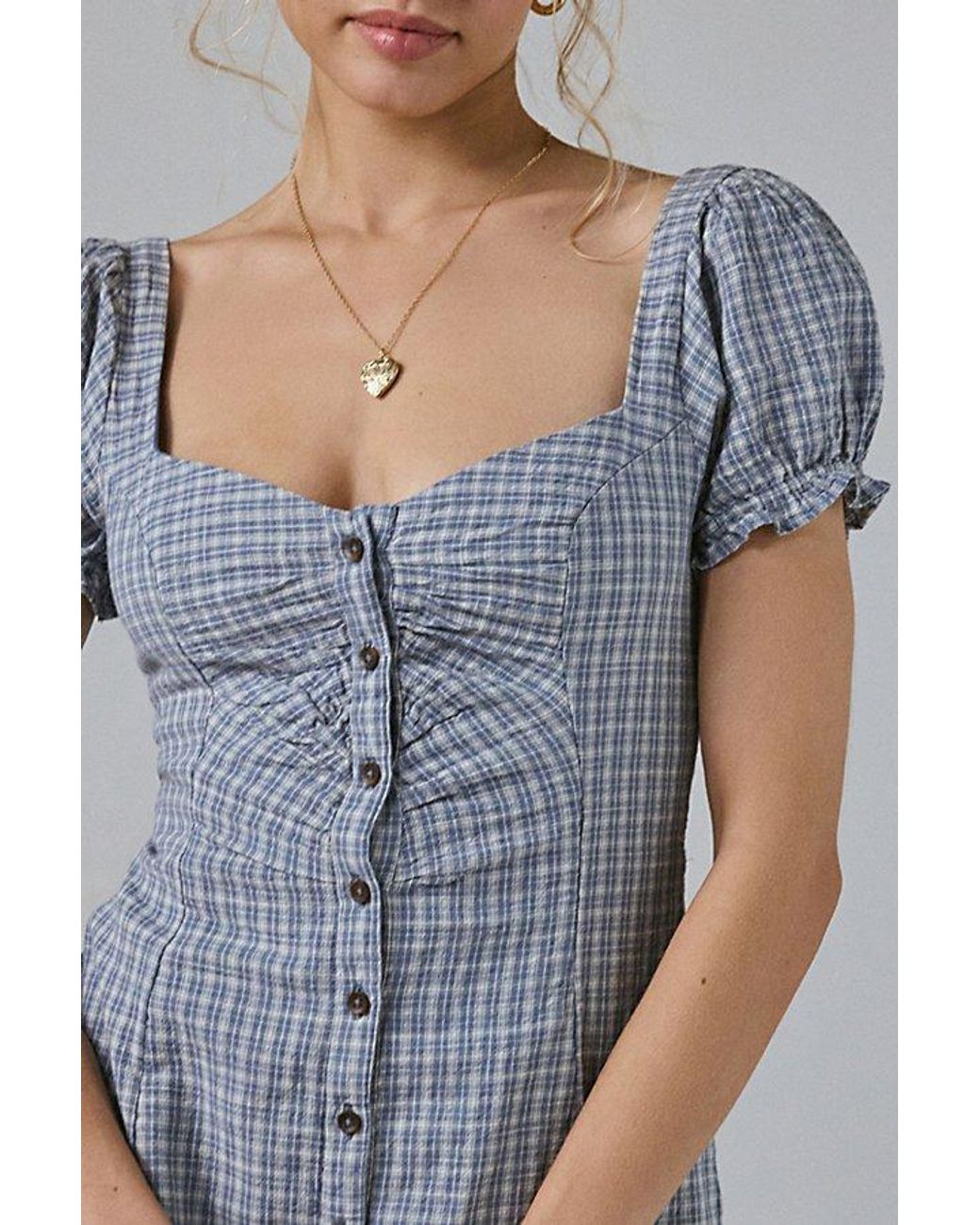 Kimchi Blue Nina Button-Down Milkmaid Mini Dress in Blue | Lyst