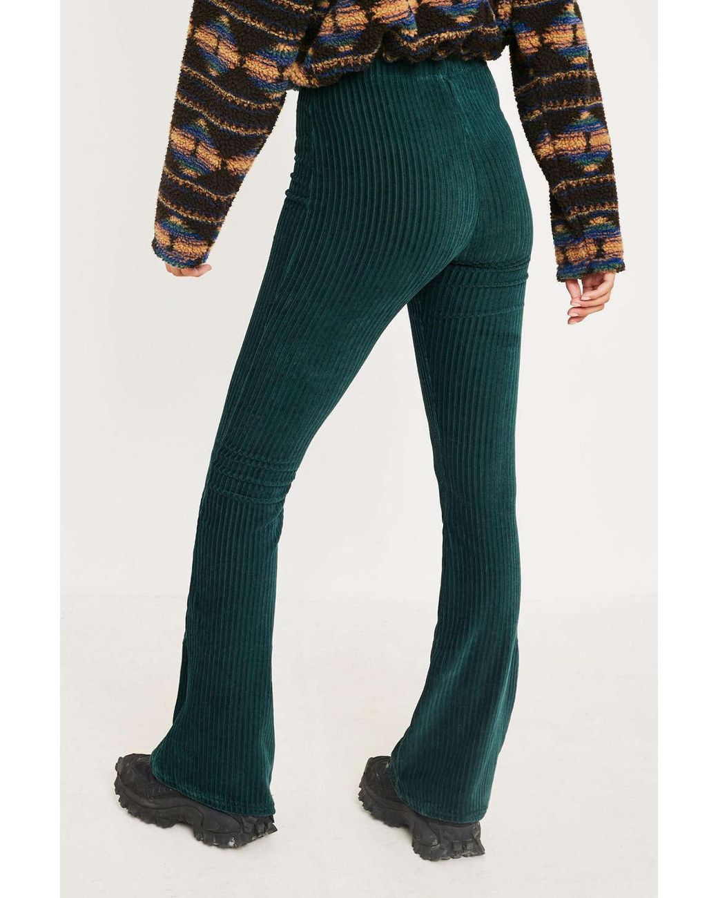 Urban Outfitters Uo Dark Green Velvet Flare Trousers | Lyst