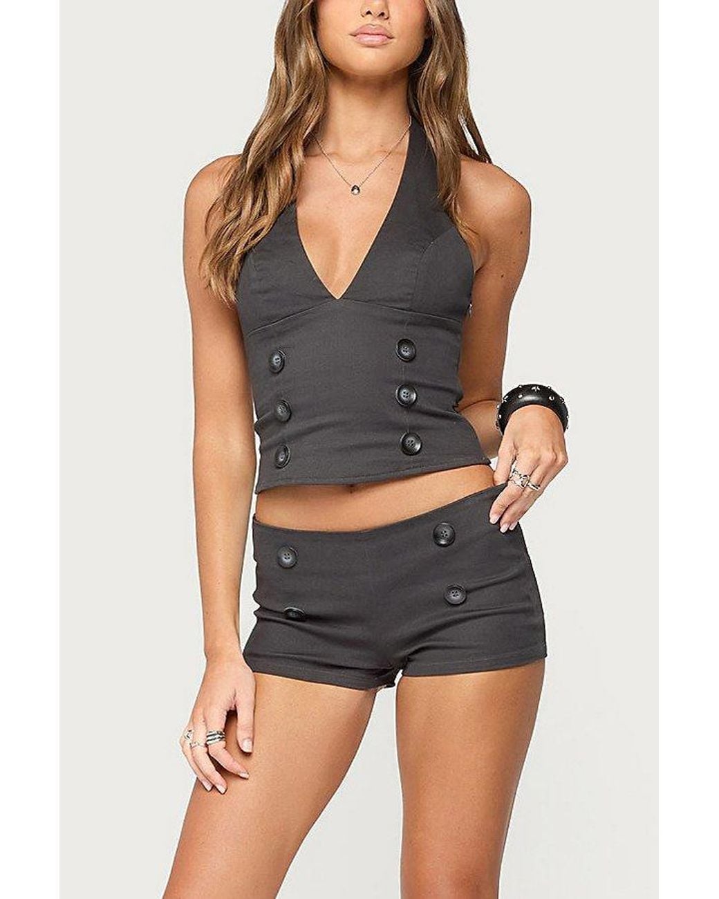 Edikted Blue Leala Button Halter Top