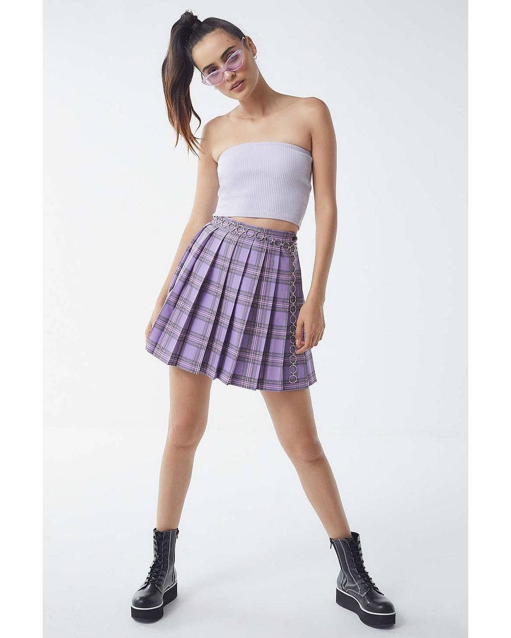 Lazy Oaf Plaid Pleated Skirt in Purple Lyst