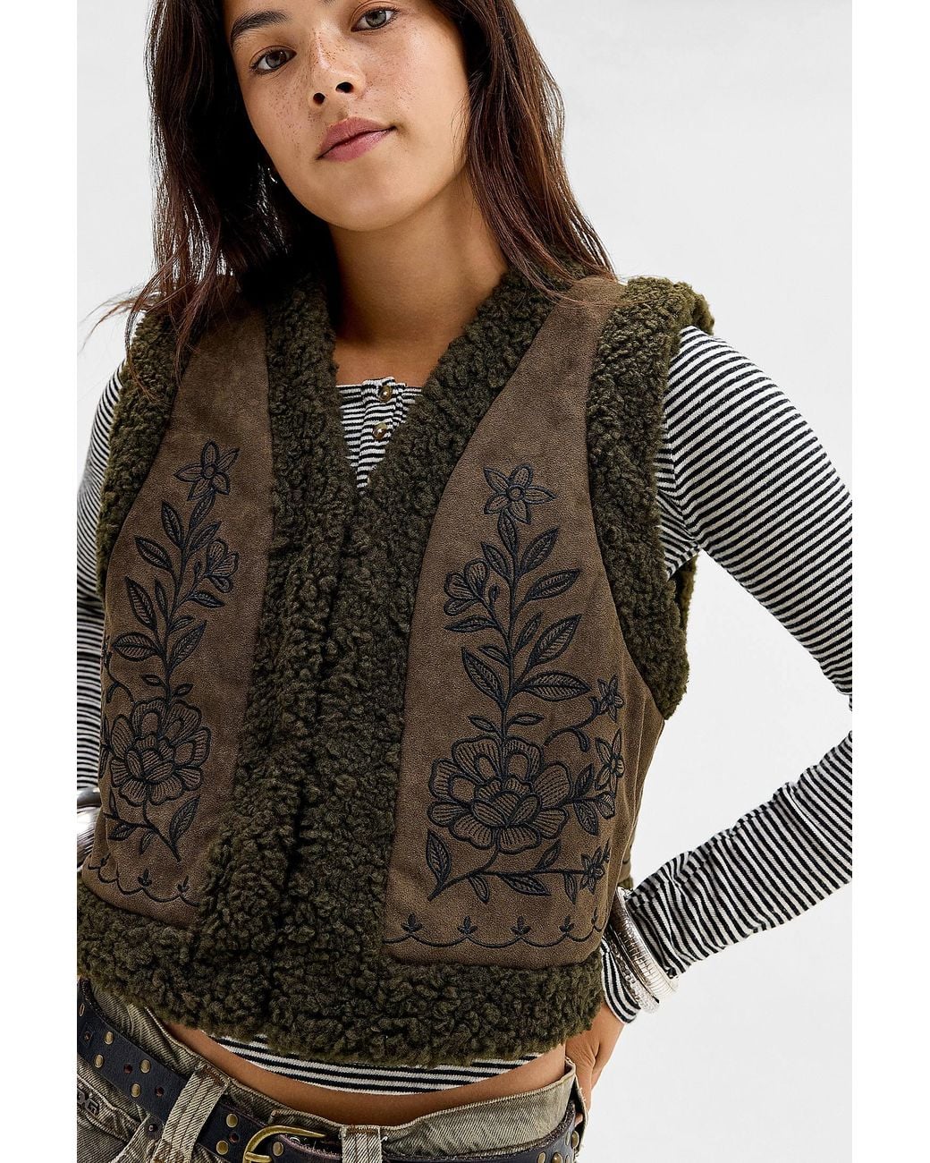Daisy Street Black Peppermint Fleece Lined Gilet