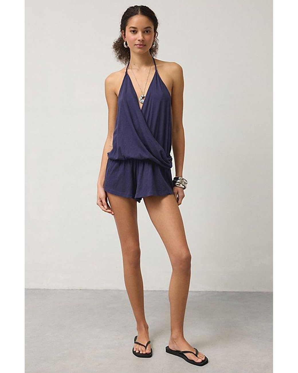 Out From Under Blue Summer Love Plunging Halter Romper
