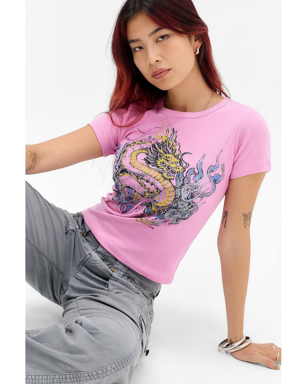 Urban Outfitters Gray Uo Dragon Tat Baby Graphic Tee
