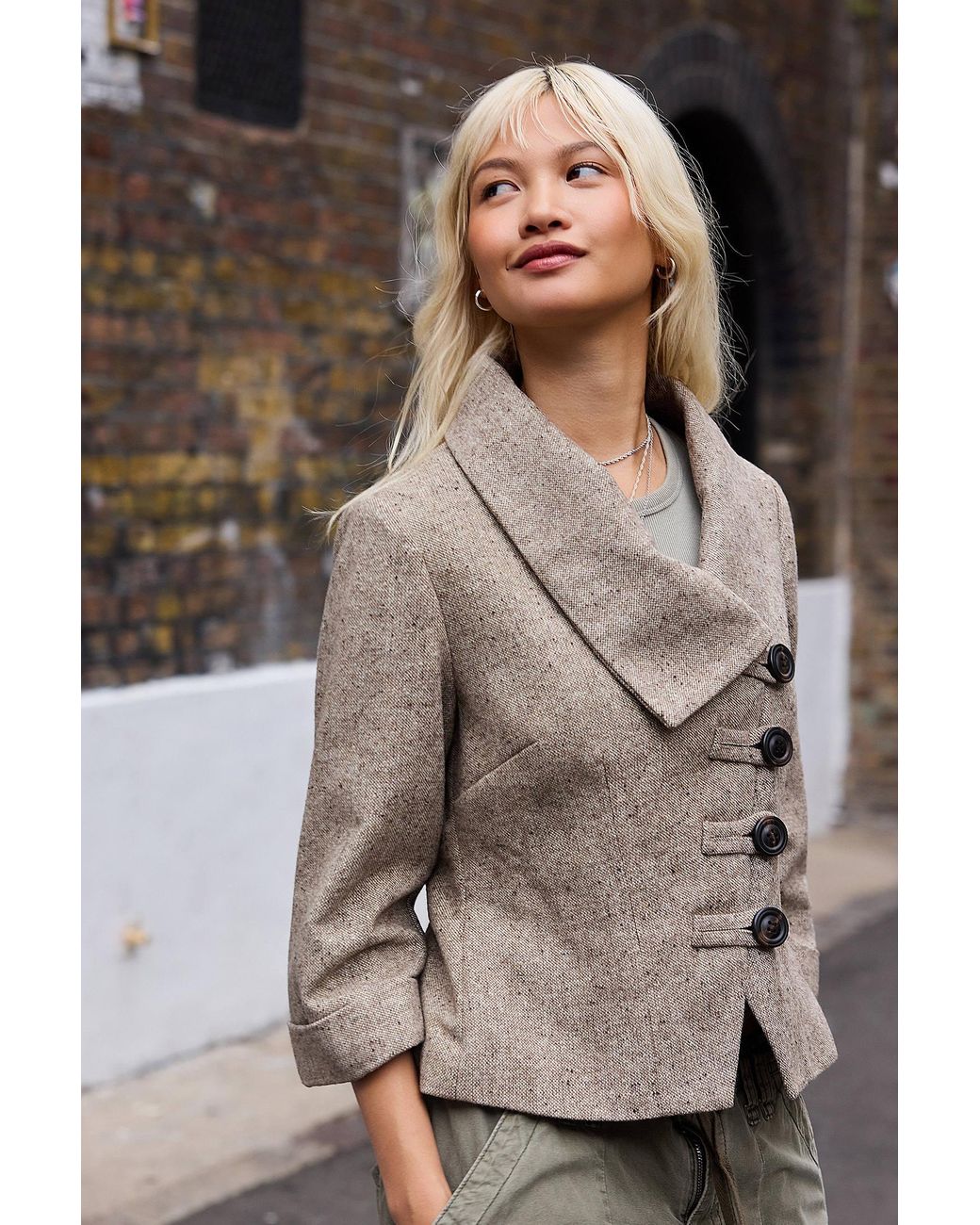 Kimchi Blue Brown Sylvie Asymmetric Pea Coat Jacket