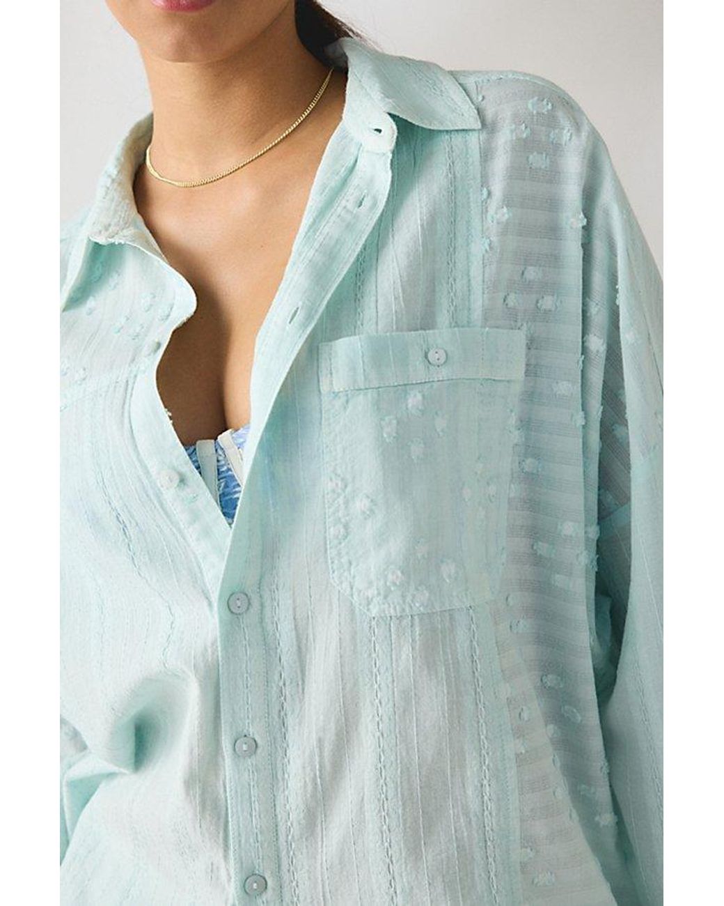BDG Blue Alex Oversized Cotton Button-Down Shirt