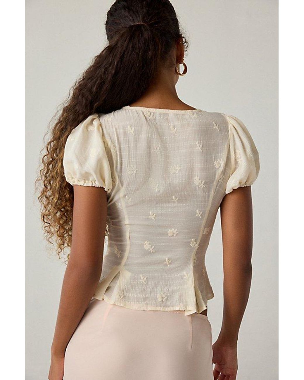 Kimchi Blue Aurelia Lace Trim Puff Sleeve Blouse in Natural | Lyst
