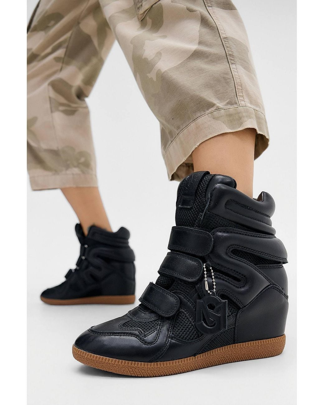 Steve Madden Black Mavis Leather Wedge Trainers