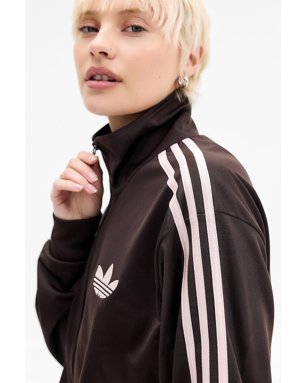 Adidas Originals Black Chocolate & Pink Firebird Track Top Xs At Urban Outfitters